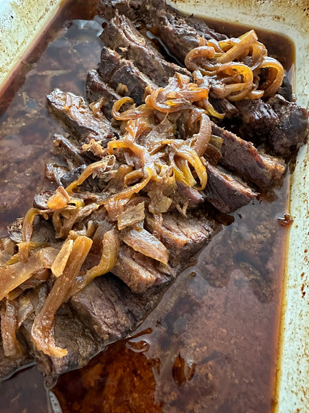 Brisket with honey mustard and Caramelized onions