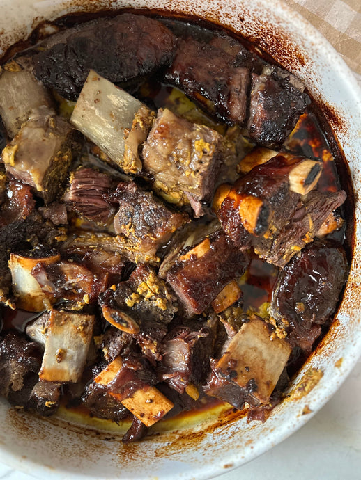 Maple and mustard baked Flanken ribs: