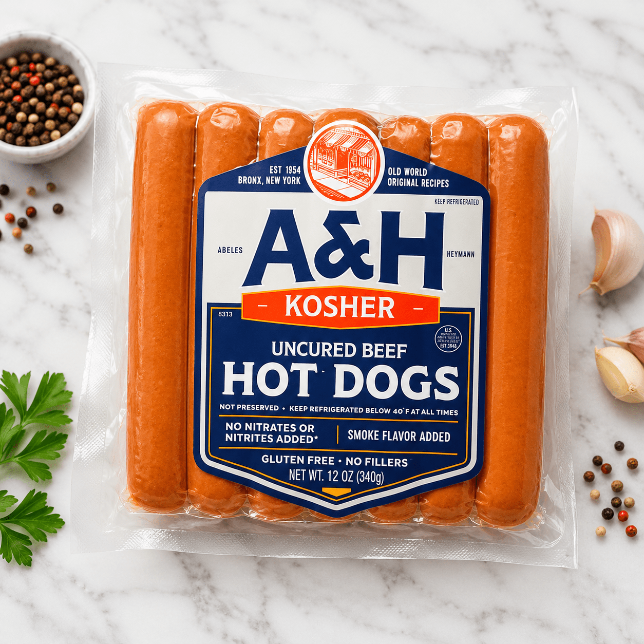 A&H Uncured No Nitrate Added Beef Hot Dog Franks 12 OZ. - CARNICERY
