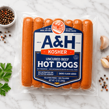 Load image into Gallery viewer, A&amp;H Uncured No Nitrate Added Beef Hot Dog Franks 12 OZ. - CARNICERY
