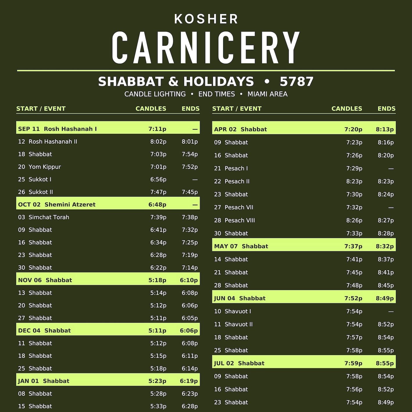 Magnetic Calendar 5787 - CARNICERY